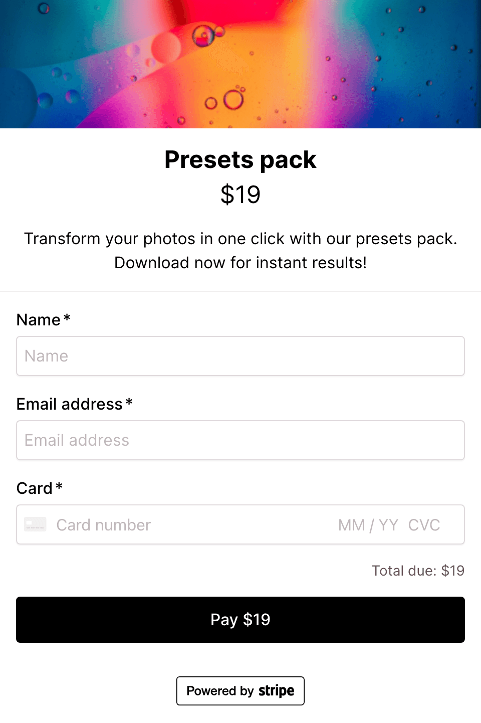 Preset packs checkout form