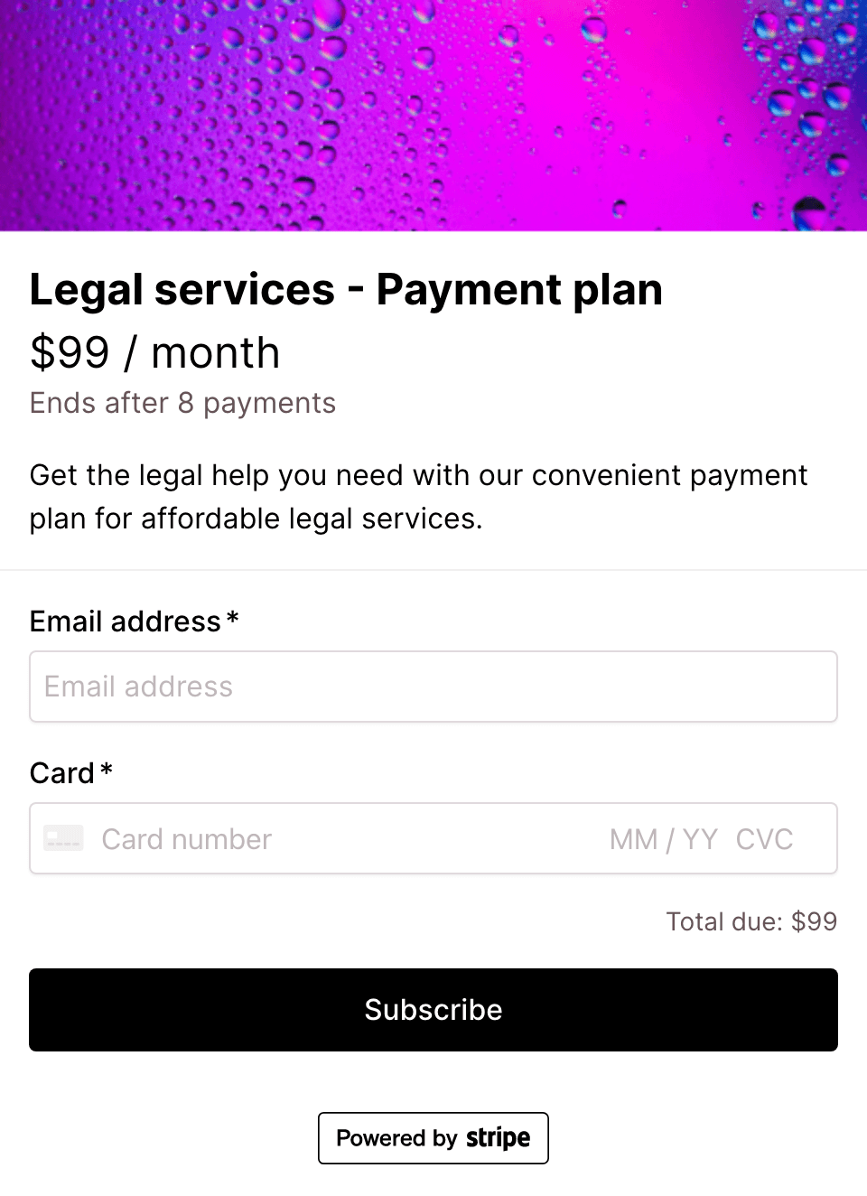 Legal services payment plan