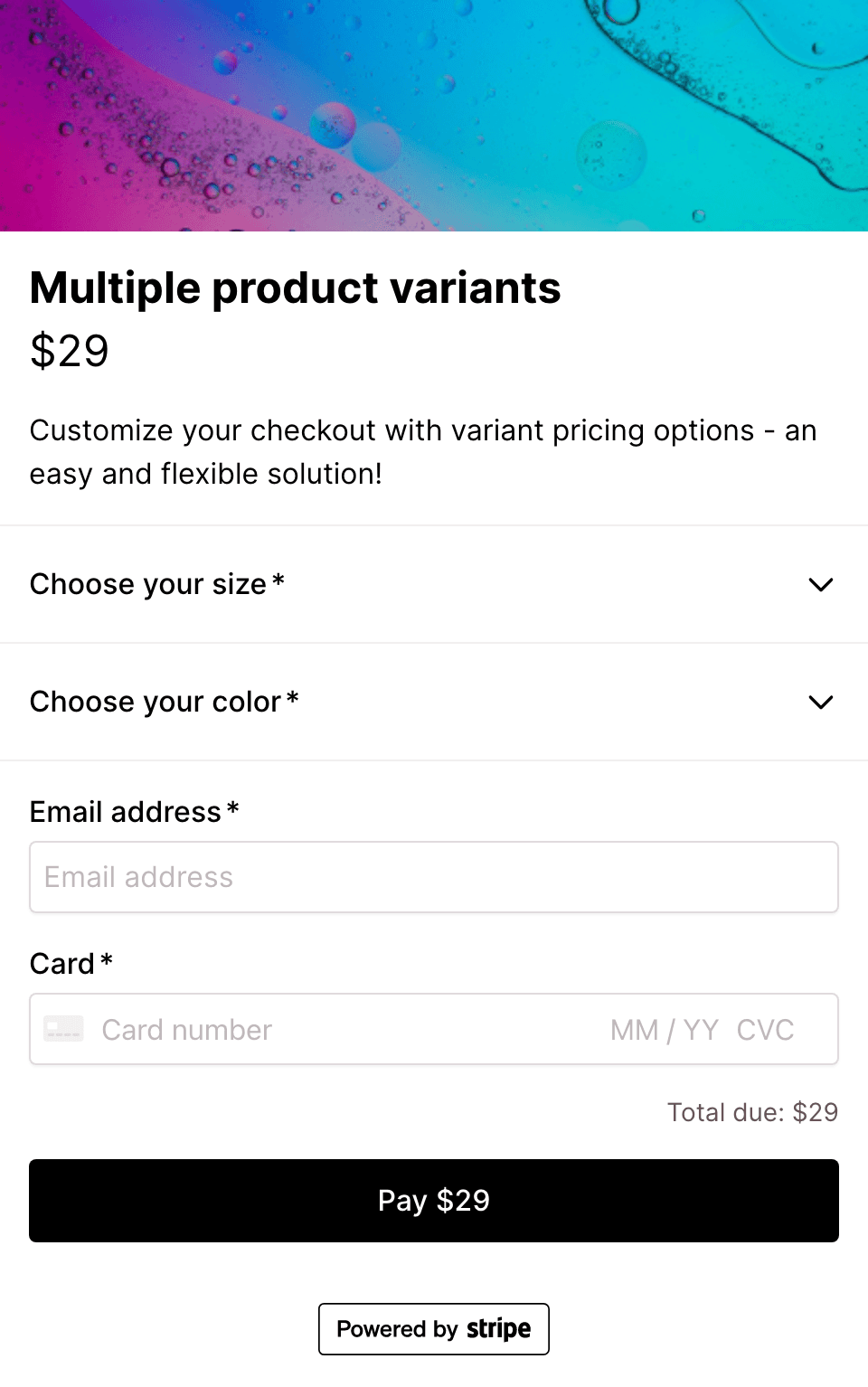 Multiple variant checkout form