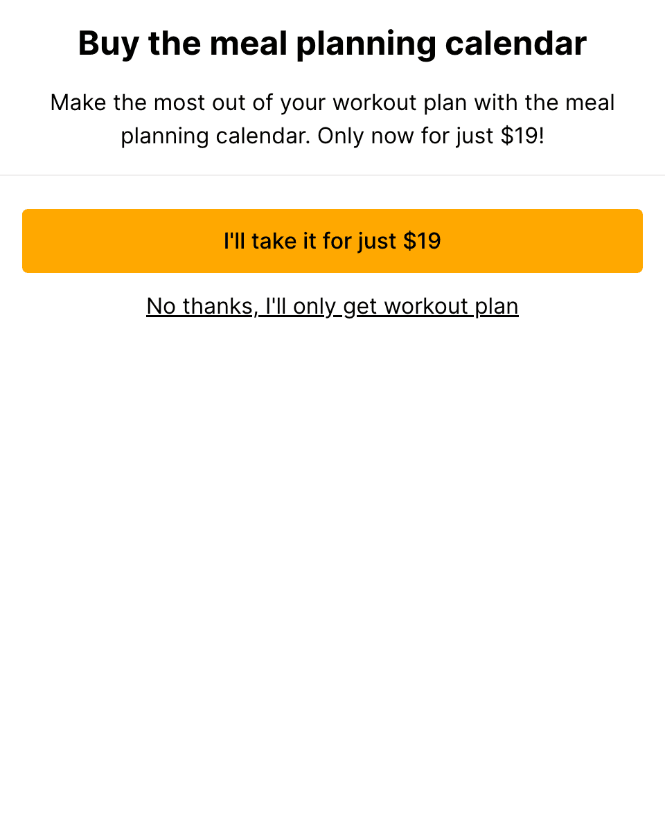 Meal planning calendar one-click upsell
