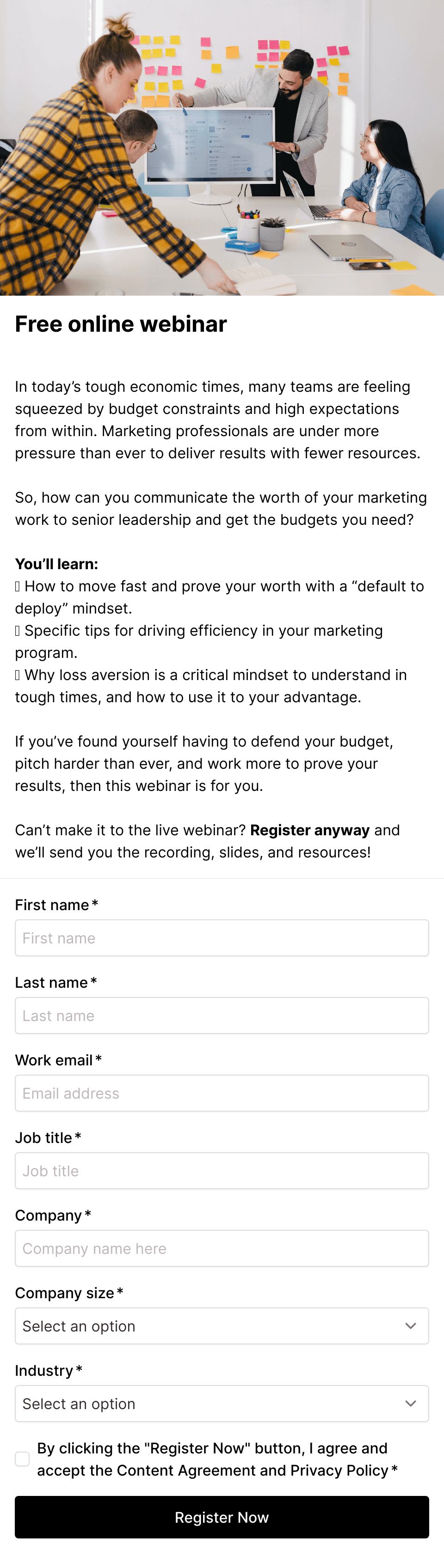 Free online webinar registration form