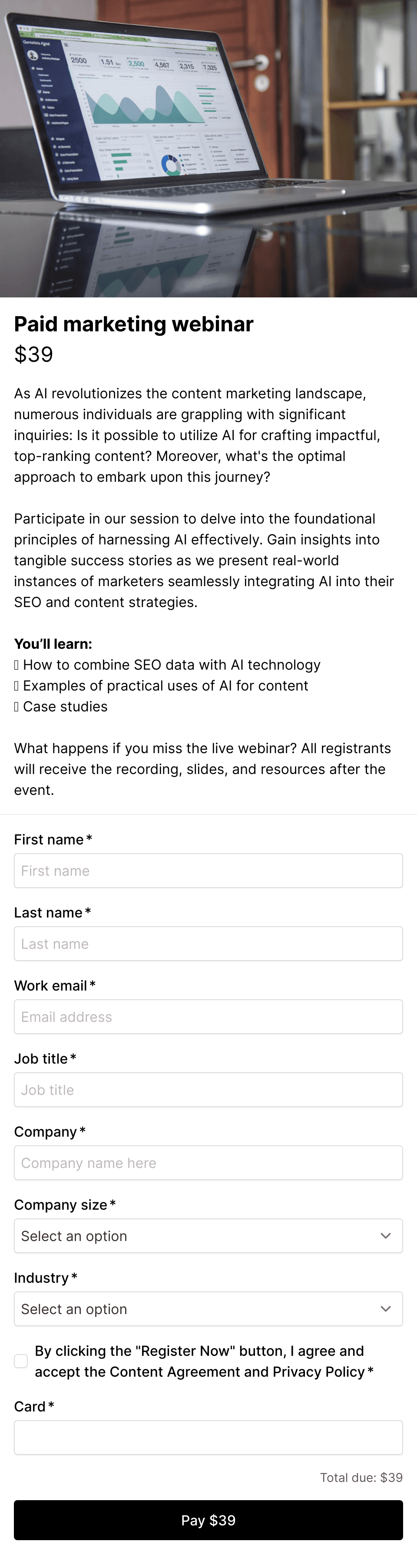 Online webinar registration form (with payment)