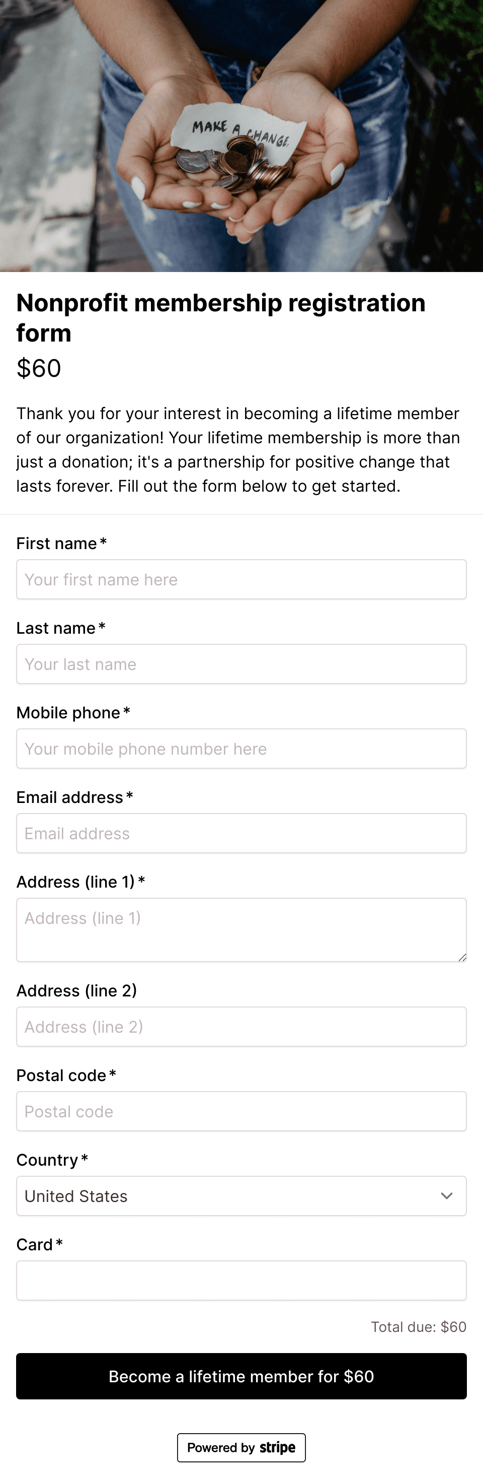 Nonprofit membership registration form