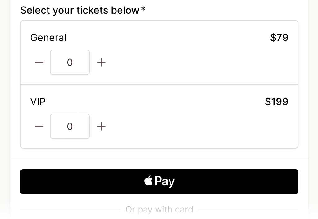 Sell event ticket types